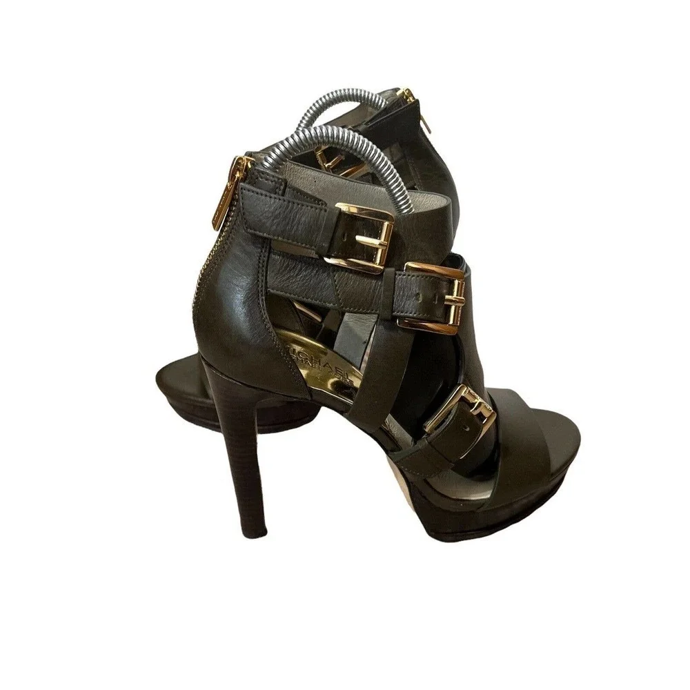 Michael Kors Size 7 Lucinda Back Zip Green Platform Sandals‎